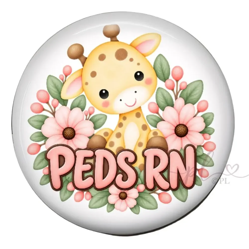 PEDS RN Badge Reel Pediatric Registered Nurse Cute Giraffe Floral ID Holder Gift